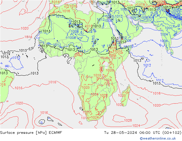 Atmosférický tlak ECMWF Út 28.05.2024 06 UTC