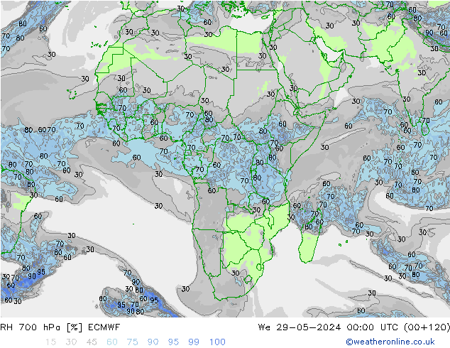 RH 700 hPa ECMWF St 29.05.2024 00 UTC