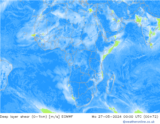 Deep layer shear (0-1km) ECMWF lun 27.05.2024 00 UTC