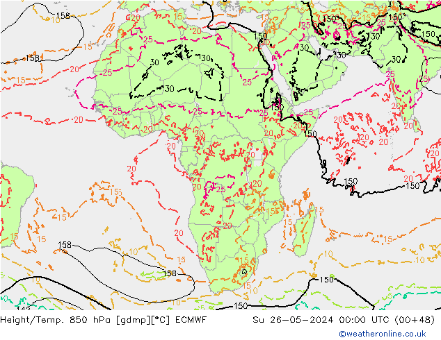 Z500/Rain (+SLP)/Z850 ECMWF dim 26.05.2024 00 UTC