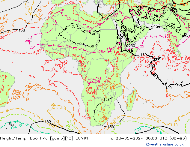 Z500/Rain (+SLP)/Z850 ECMWF wto. 28.05.2024 00 UTC