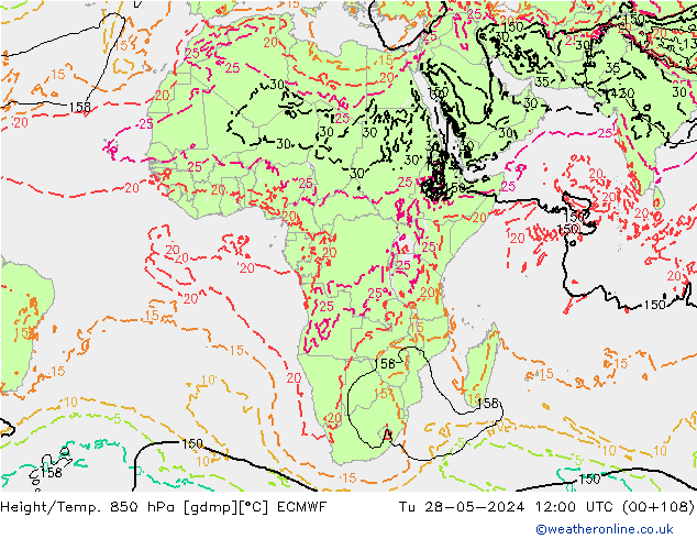 Z500/Yağmur (+YB)/Z850 ECMWF Sa 28.05.2024 12 UTC