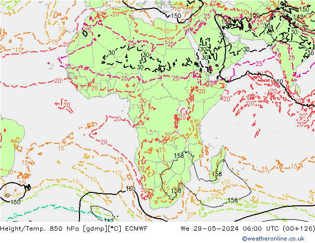 Height/Temp. 850 hPa ECMWF mer 29.05.2024 06 UTC