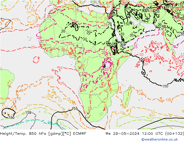 Z500/Rain (+SLP)/Z850 ECMWF We 29.05.2024 12 UTC