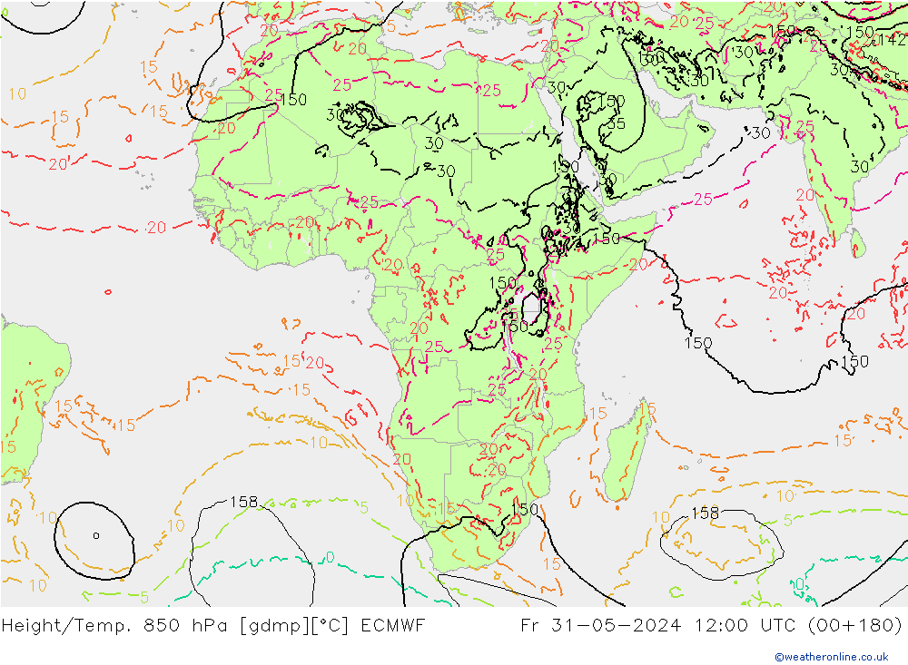 Z500/Rain (+SLP)/Z850 ECMWF Fr 31.05.2024 12 UTC