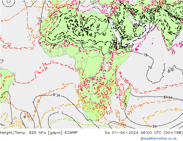 Height/Temp. 925 hPa ECMWF Sa 01.06.2024 06 UTC