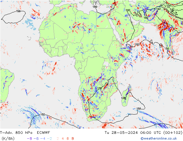 T-Adv. 850 hPa ECMWF di 28.05.2024 06 UTC