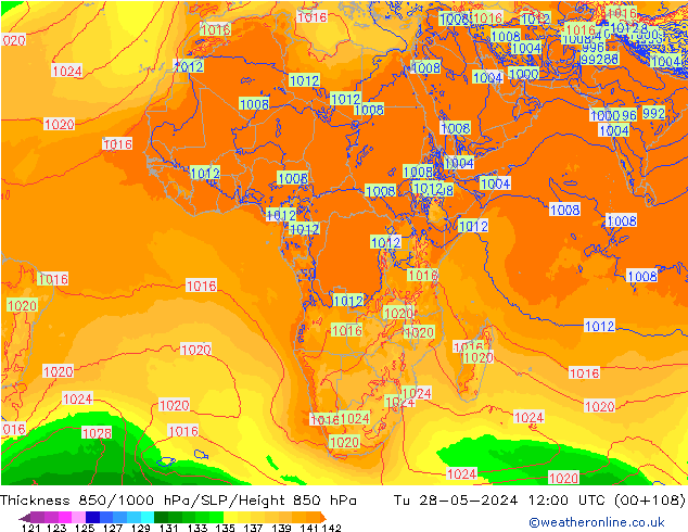 Thck 850-1000 hPa ECMWF Tu 28.05.2024 12 UTC