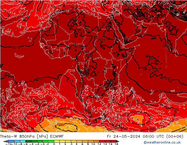 Theta-W 850hPa ECMWF Sex 24.05.2024 06 UTC