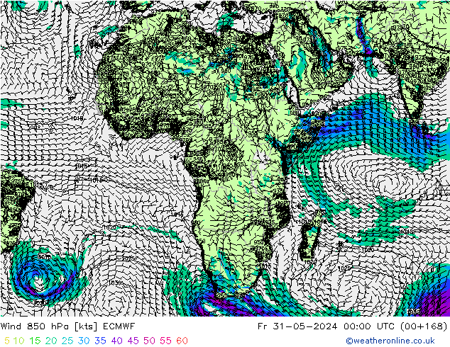 Wind 850 hPa ECMWF Fr 31.05.2024 00 UTC