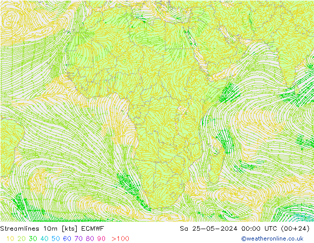 ветер 10m ECMWF сб 25.05.2024 00 UTC