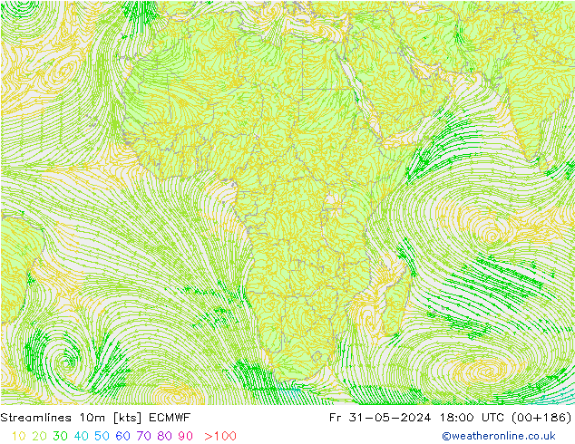 Streamlines 10m ECMWF Fr 31.05.2024 18 UTC