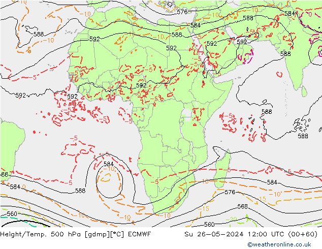 Z500/Rain (+SLP)/Z850 ECMWF dom 26.05.2024 12 UTC