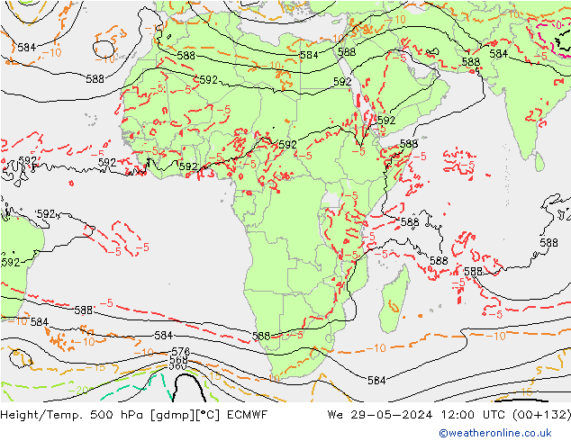 Z500/Rain (+SLP)/Z850 ECMWF We 29.05.2024 12 UTC