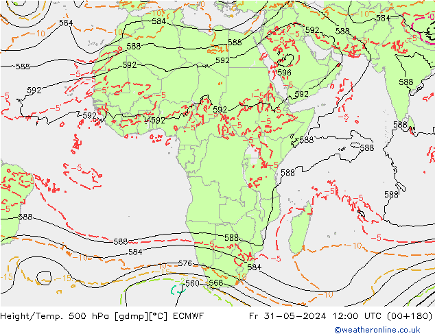 Z500/Rain (+SLP)/Z850 ECMWF vie 31.05.2024 12 UTC