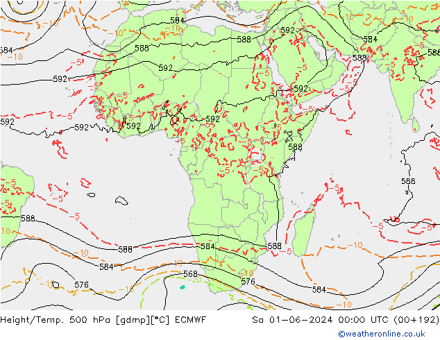 Height/Temp. 500 hPa ECMWF Sa 01.06.2024 00 UTC