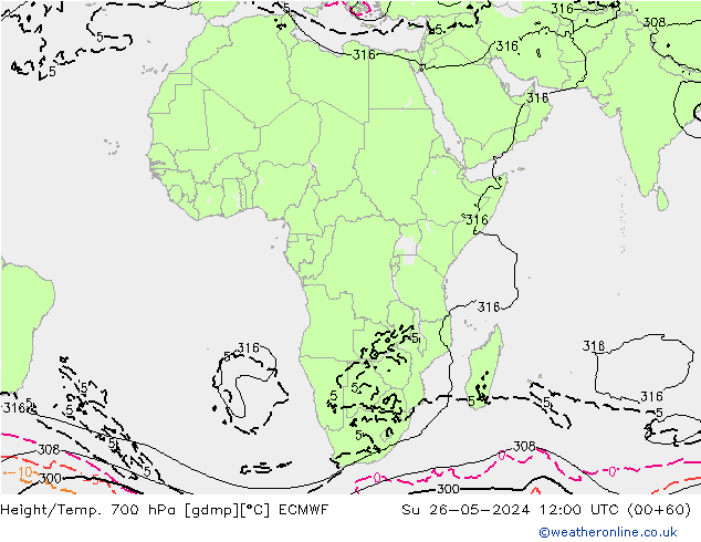 Height/Temp. 700 hPa ECMWF nie. 26.05.2024 12 UTC