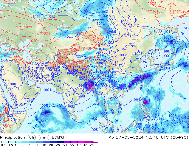 Z500/Rain (+SLP)/Z850 ECMWF lun 27.05.2024 18 UTC