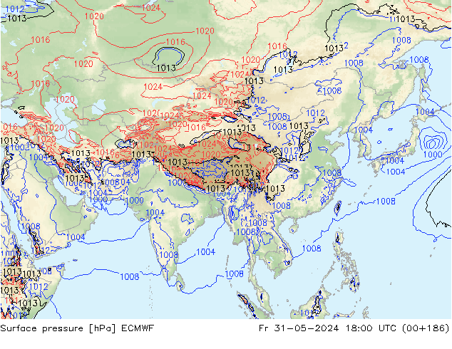 Luchtdruk (Grond) ECMWF vr 31.05.2024 18 UTC