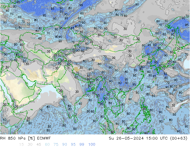 Humidité rel. 850 hPa ECMWF dim 26.05.2024 15 UTC