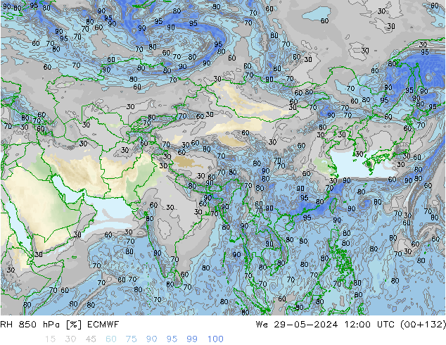 850 hPa Nispi Nem ECMWF Çar 29.05.2024 12 UTC