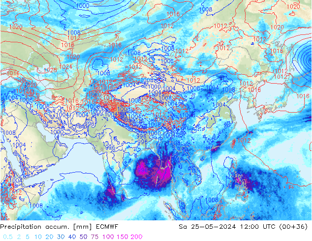 Precipitation accum. ECMWF Sáb 25.05.2024 12 UTC