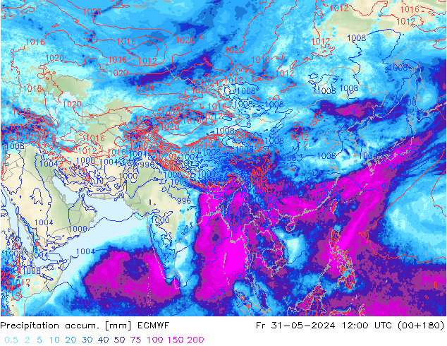 Precipitation accum. ECMWF pt. 31.05.2024 12 UTC