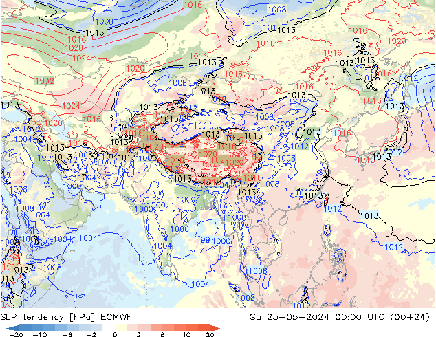 SLP tendency ECMWF Sa 25.05.2024 00 UTC