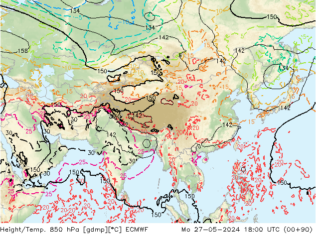 Z500/Rain (+SLP)/Z850 ECMWF lun 27.05.2024 18 UTC