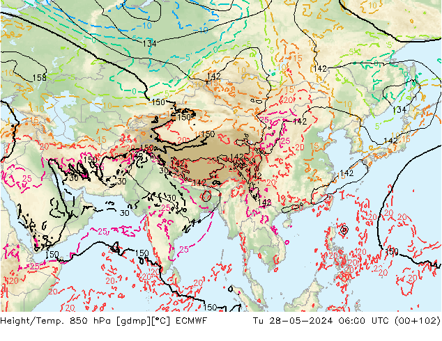 Height/Temp. 850 гПа ECMWF вт 28.05.2024 06 UTC