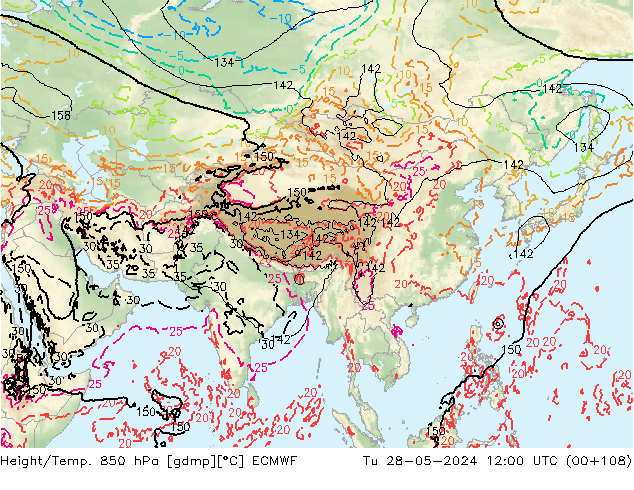 Height/Temp. 850 гПа ECMWF вт 28.05.2024 12 UTC