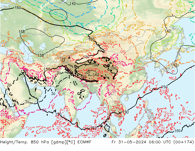 Height/Temp. 850 hPa ECMWF Fr 31.05.2024 06 UTC