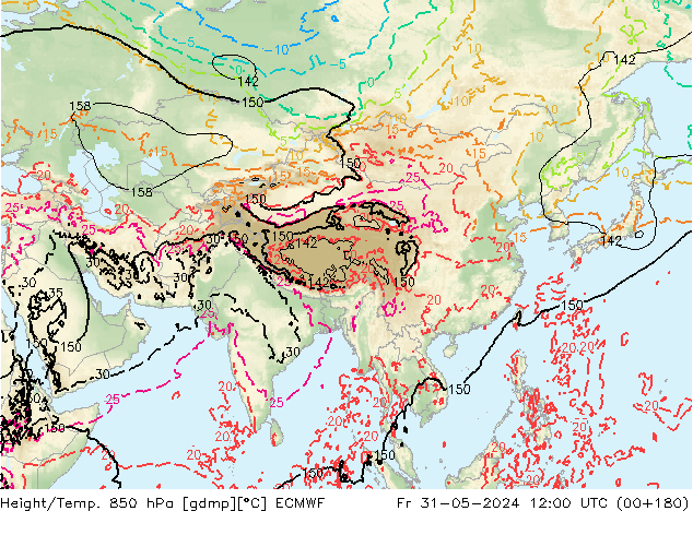 Height/Temp. 850 hPa ECMWF Sex 31.05.2024 12 UTC