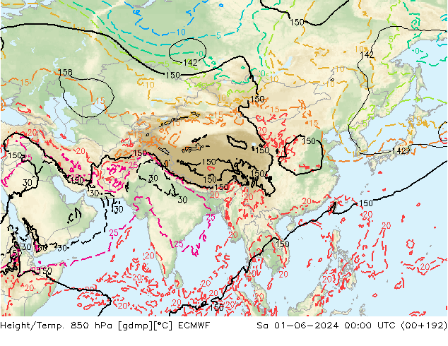 Yükseklik/Sıc. 850 hPa ECMWF Cts 01.06.2024 00 UTC