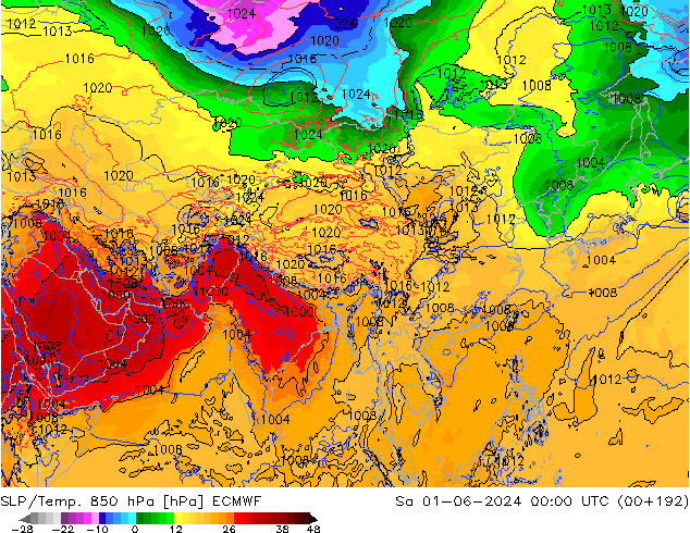 SLP/Temp. 850 hPa ECMWF sab 01.06.2024 00 UTC