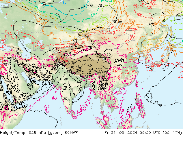 Height/Temp. 925 hPa ECMWF Fr 31.05.2024 06 UTC