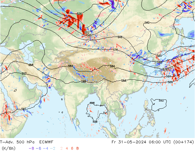 T-Adv. 500 hPa ECMWF Fr 31.05.2024 06 UTC