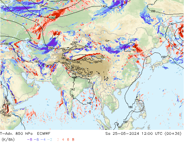 T-Adv. 850 hPa ECMWF Sa 25.05.2024 12 UTC