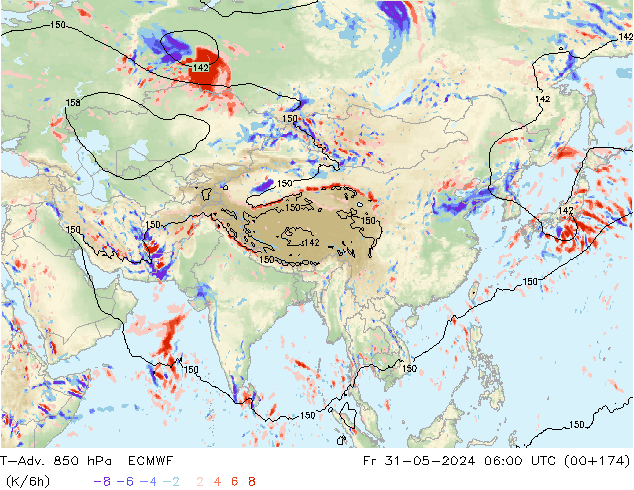 T-Adv. 850 hPa ECMWF Cu 31.05.2024 06 UTC