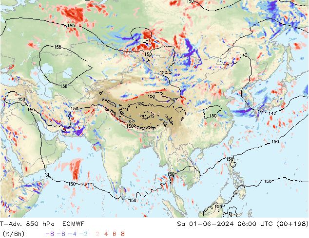 T-Adv. 850 hPa ECMWF za 01.06.2024 06 UTC