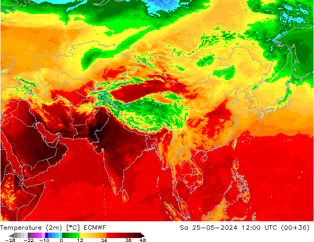 карта температуры ECMWF сб 25.05.2024 12 UTC