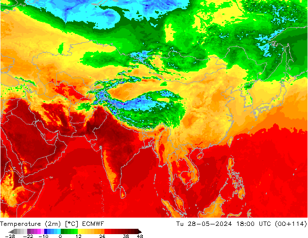 Temperature (2m) ECMWF Tu 28.05.2024 18 UTC