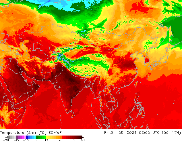 Temperature (2m) ECMWF Fr 31.05.2024 06 UTC