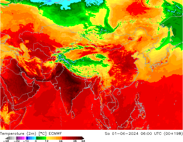 Sıcaklık Haritası (2m) ECMWF Cts 01.06.2024 06 UTC