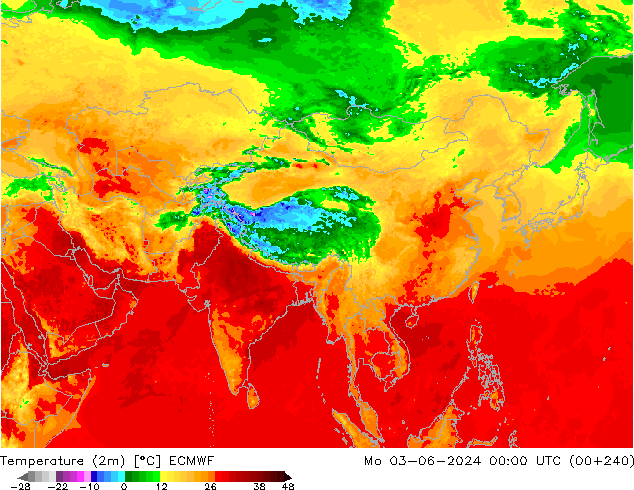 mapa temperatury (2m) ECMWF pon. 03.06.2024 00 UTC
