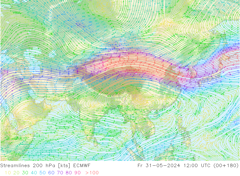 Linea di flusso 200 hPa ECMWF ven 31.05.2024 12 UTC