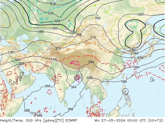 Z500/Rain (+SLP)/Z850 ECMWF пн 27.05.2024 00 UTC