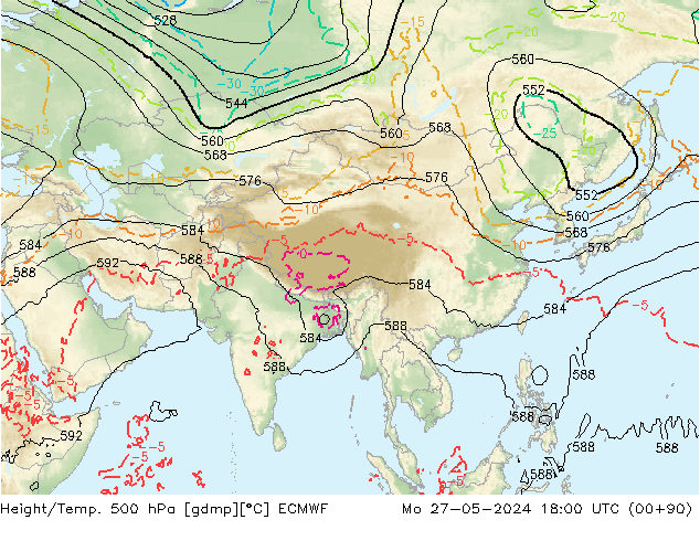 Z500/Rain (+SLP)/Z850 ECMWF lun 27.05.2024 18 UTC