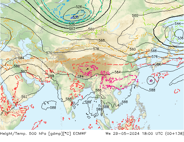 Z500/Rain (+SLP)/Z850 ECMWF mié 29.05.2024 18 UTC