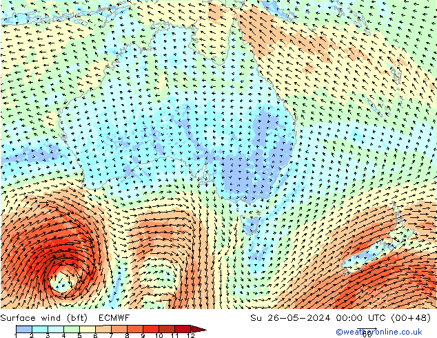 ве�Bе�@ 10 m (bft) ECMWF Вс 26.05.2024 00 UTC